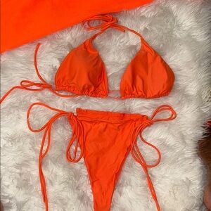 Vibrant Orange Bikini Set w long sleeve sheer cover up ( included)